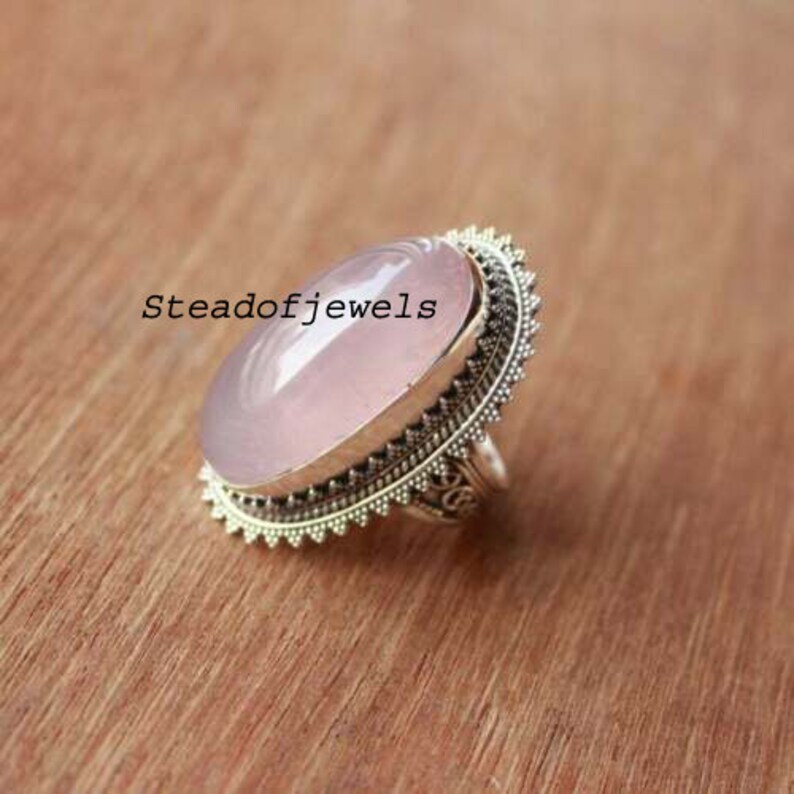 Rose Quartz Ring Rose Quartz Crystal Jewellery,Stone Rings for Women,925 Sterling Gift Silver Unisex Ring Sterling Silver Stacking Rings