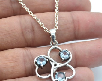 Blue Topaz 925 Silver Necklace: Dainty Boho Jewelry, 18 Inch
