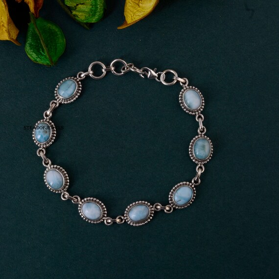 Braccialetto Fatto A Mano Con Pietra Preziosa Larimar: Gioiello Importante In Argento Sterling 925 - Italia - Foto 4