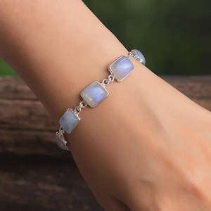 Natural Rainbow Moonstone Gemstone Solid 925 Sterling Silver Wedding Engagement Gift Bracelet For Women