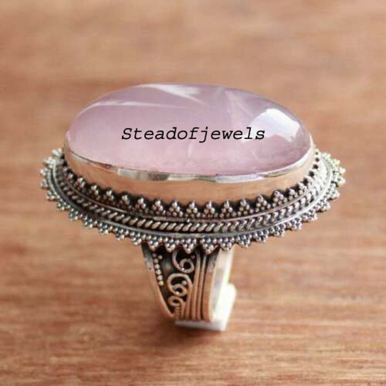 Rose Quartz Ring Rose Quartz Crystal Jewellery,Stone Rings for Women,925 Sterling Gift Silver Unisex Ring Sterling Silver Stacking Rings