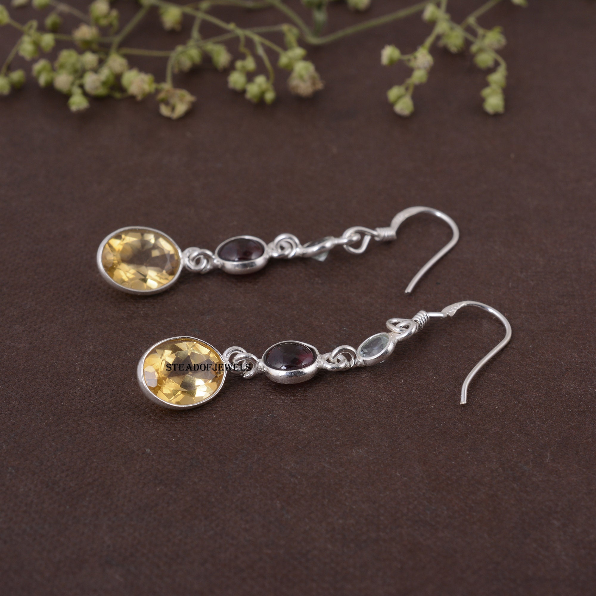 Boucles D'oreilles Silpada – Argent 925 Et Citrine Jaune – Coeur Angle – 40 Mm