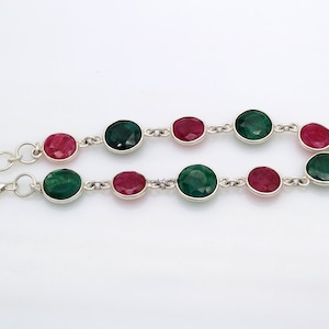 Multistone 925 Sterling Silver Unique Designer Adjustable chain Ruby Emerald Cut Stone Bracelet Jewelry For Women Gift