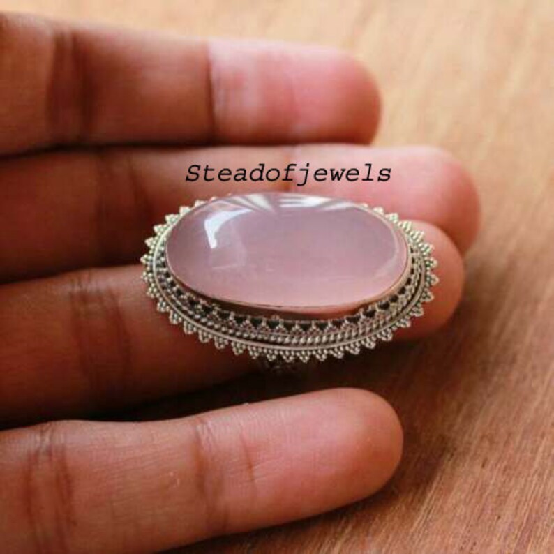 Rose Quartz Ring Rose Quartz Crystal Jewellery,Stone Rings for Women,925 Sterling Gift Silver Unisex Ring Sterling Silver Stacking Rings