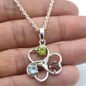 Multi Stone 925 Sterling Silver Necklace: Peridot & Blue Topaz