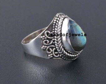 925 Silver Ring, Labradorite Ring, Boho Ring, Handmade Ring, Gift For Her, Statement Ring, Silver Charm Jewelry