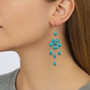 Blue Copper Turquoise Dangler Earrings: 925 Sterling Silver, Handmade