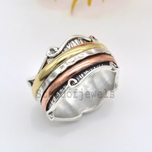 Sterling Silver Spinner Ring: Three Tone Meditation Band