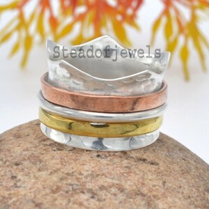 Handmade Sterling Silver Spinner Ring: Three Tone Meditation Band