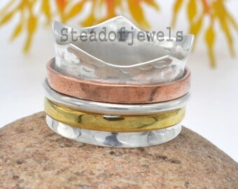 Handgemachte Sterling Silber Spinner Ring: Drei Ton Meditation Band