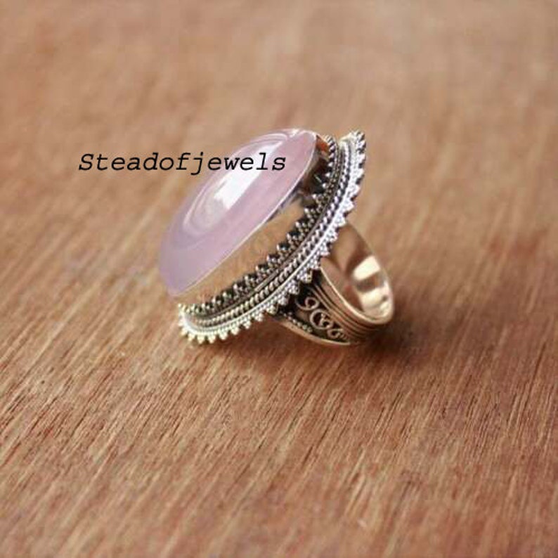 Rose Quartz Ring Rose Quartz Crystal Jewellery,Stone Rings for Women,925 Sterling Gift Silver Unisex Ring Sterling Silver Stacking Rings