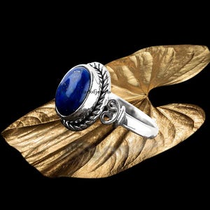 Solid 925 Sterling Silber Lapis Lazuli Edelstein Boho Designer Hochzeitsgeschenk Handgemacht Statement Ring