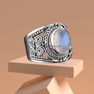 Rainbow Moonstone Gemstone Solid 925 Sterling Silver Promise Ring Bridesmaid Gifts Jewelry