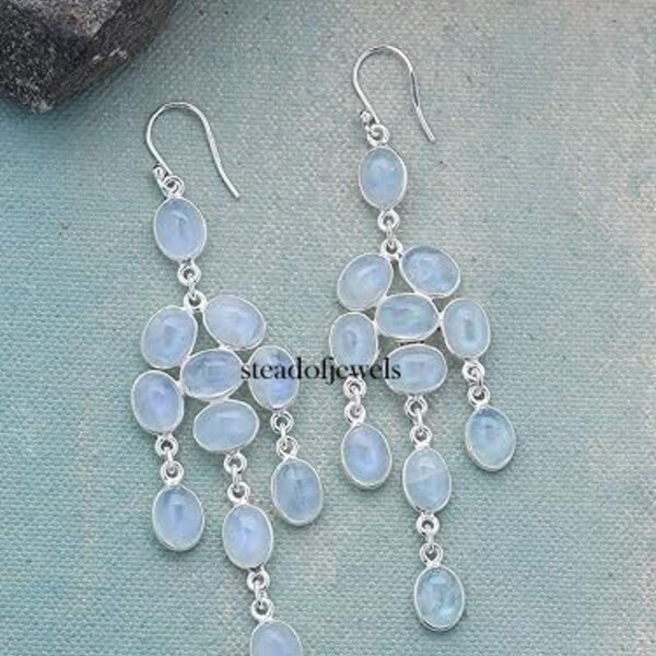 925 Sterling Silver , Moonstone Earrings ,  Jewelry , Gift For Mom , Chandelier Earrings, Dangle Earring, Gorgeous Gift