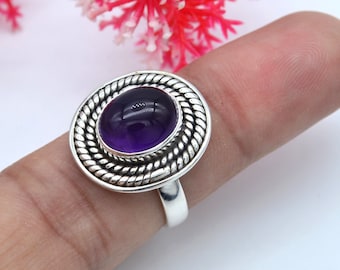 Handmade Oval Amethyst Ring: 925 Sterling Silver February Birthstone