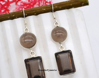 Handmade Sterling Silver Smoky Quartz Dangle Earrings