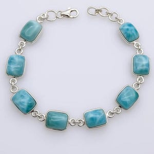 Larimar Gemstone Bracelet: Sterling Silver Bohemian Jewelry
