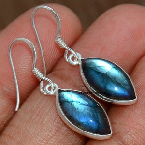 Natural Labradorite Gemstone Solid 925 Sterling Silver Handmade Dangle Women Earring Jewelry