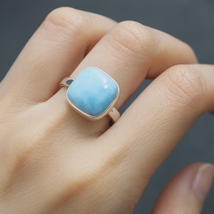 Larimar Ring: Handmade Boho Cushion Gemstone, 925 Sterling Silver