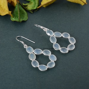 Solid 925 Sterling Silver Aqua Chalcedony Gemstone Women Dangler Handmade Birthstone Earring