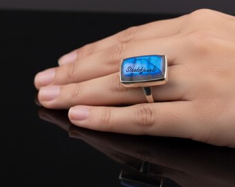 Rectangle Moonstone Ring: Sterling Silver Boho Jewelry Gift For Her