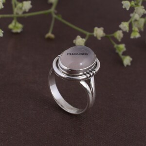 Rose Quartz Gemstone Silver Ring | 925 Sterling Silver Smooth Oval Gemstone Ring | Designer Handmade Women Silver Jewelry Gift For Her