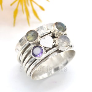 Spinner Bandring, 925 Silber Ring, Multi Stein Ring, Handgemachter Ring, Spinner Ring, Statement Ring, Jubiläumsring, Silber Schmuck