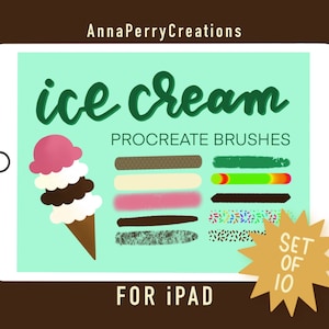 Ice Cream Procreate Brushes SET OF 10 // lettering and drawing brushes with palette FREEBIE