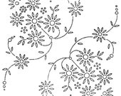 Vintage style retro iron on embroidery transfer- daisy flower corners