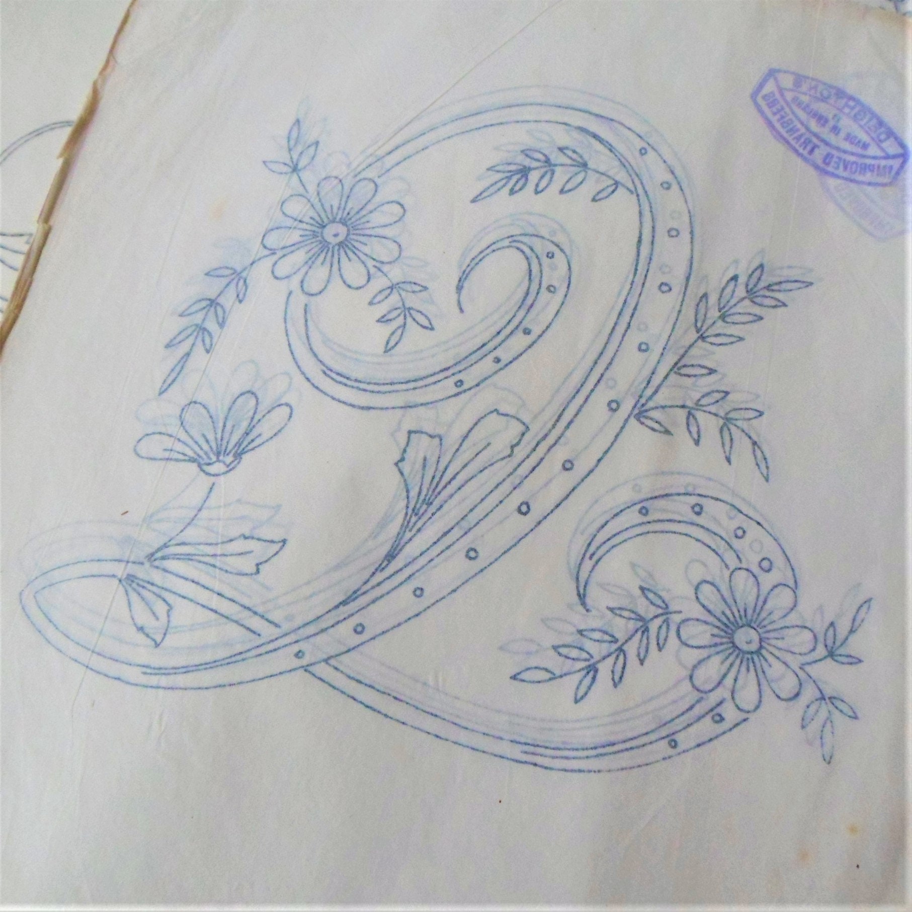 Original vintage iron on embroidery transfer floral monogram Etsy