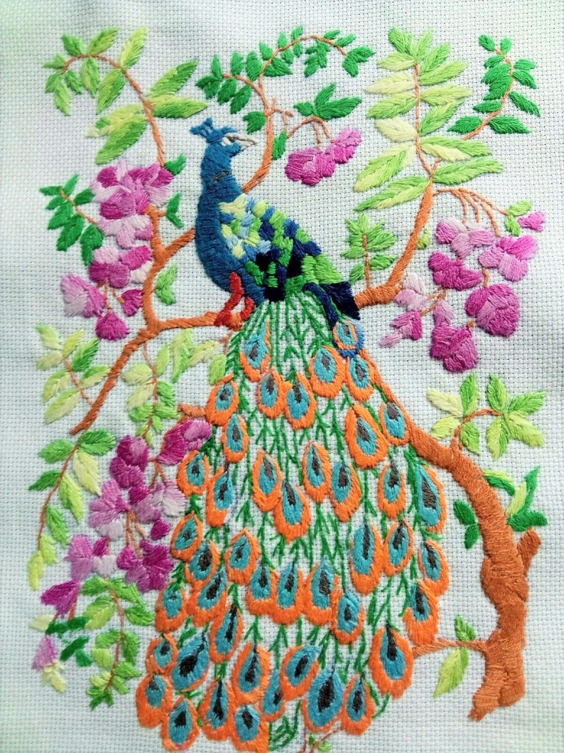 Vintage style retro iron on embroidery transfer Peacock Art Etsy