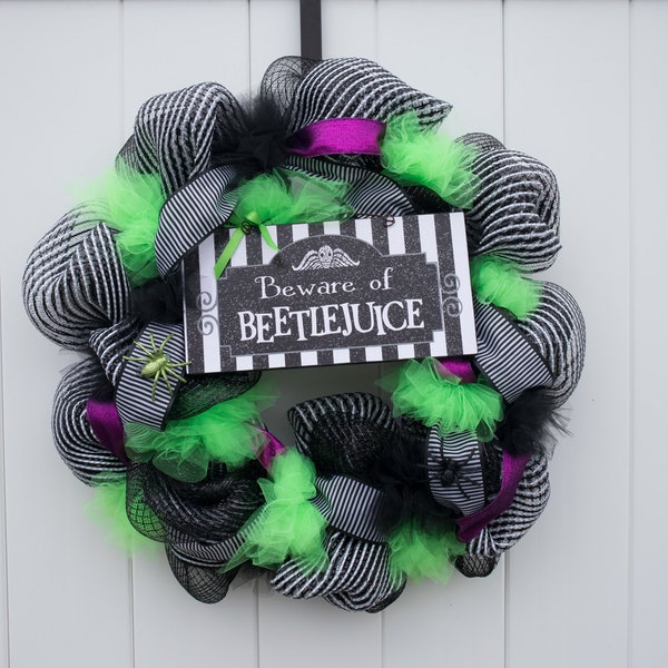 Beware of BEETLEJUICE | Beetlejuice Themed Wreath | Halloween Wreath