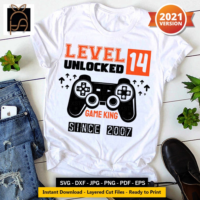 Download Level 14 Unlocked svg 14th Birthday Gamer Boy14 years Old ...
