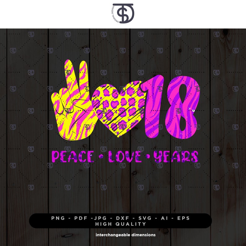 Download Peace Love 18 years birthday SVG Cutting file DXF eps and png | Etsy