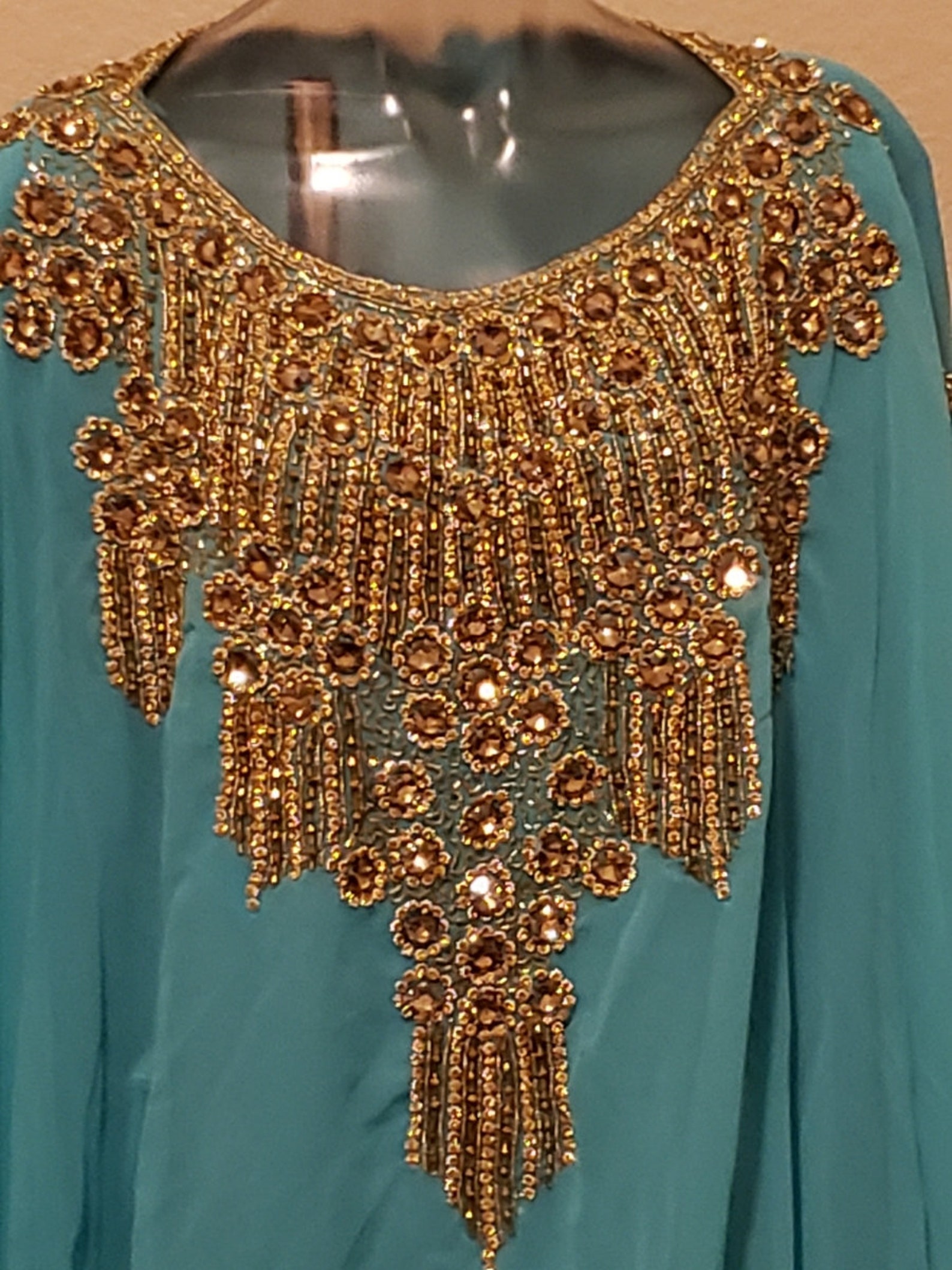 Kaftan With Gold Beading and Embellished Sleeves One Size Etsy