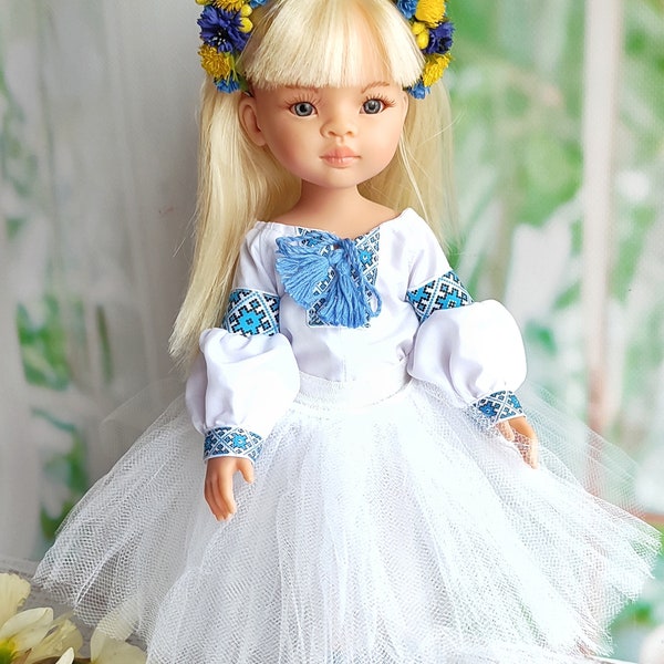 Blue yellow flower crown for doll, Paola Reina doll accessories, Ukrainian flower wreath, Ukrainian flower crown for Paola Reina dol