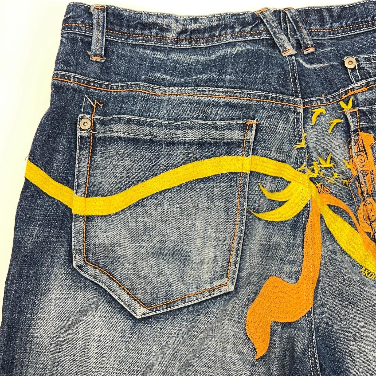 Vintage Y2ks Akademiks Jeans Blue Denim Hip Hop Rap Embroidered 