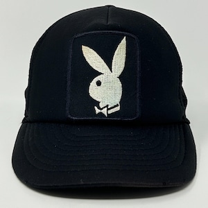 Vintage des années 90 Playboy Patch Trucker Hat Casquette de Baseball Lapin Logo Snapback Noir