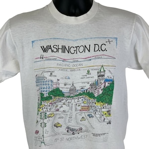 Vintage jaren 80 Washington DC kaart T-shirt heren M medium Pennsylvania Ave USA wit