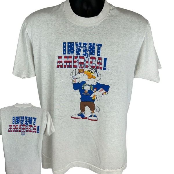 Invent America Vintage 80s T Shirt Medium Invention Patriotic USA Tee Mens White