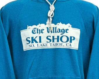 Sudadera con capucha Vintage The Village Ski Shop para hombre, talla M, azul medio, Lake Tahoe Snowboarding