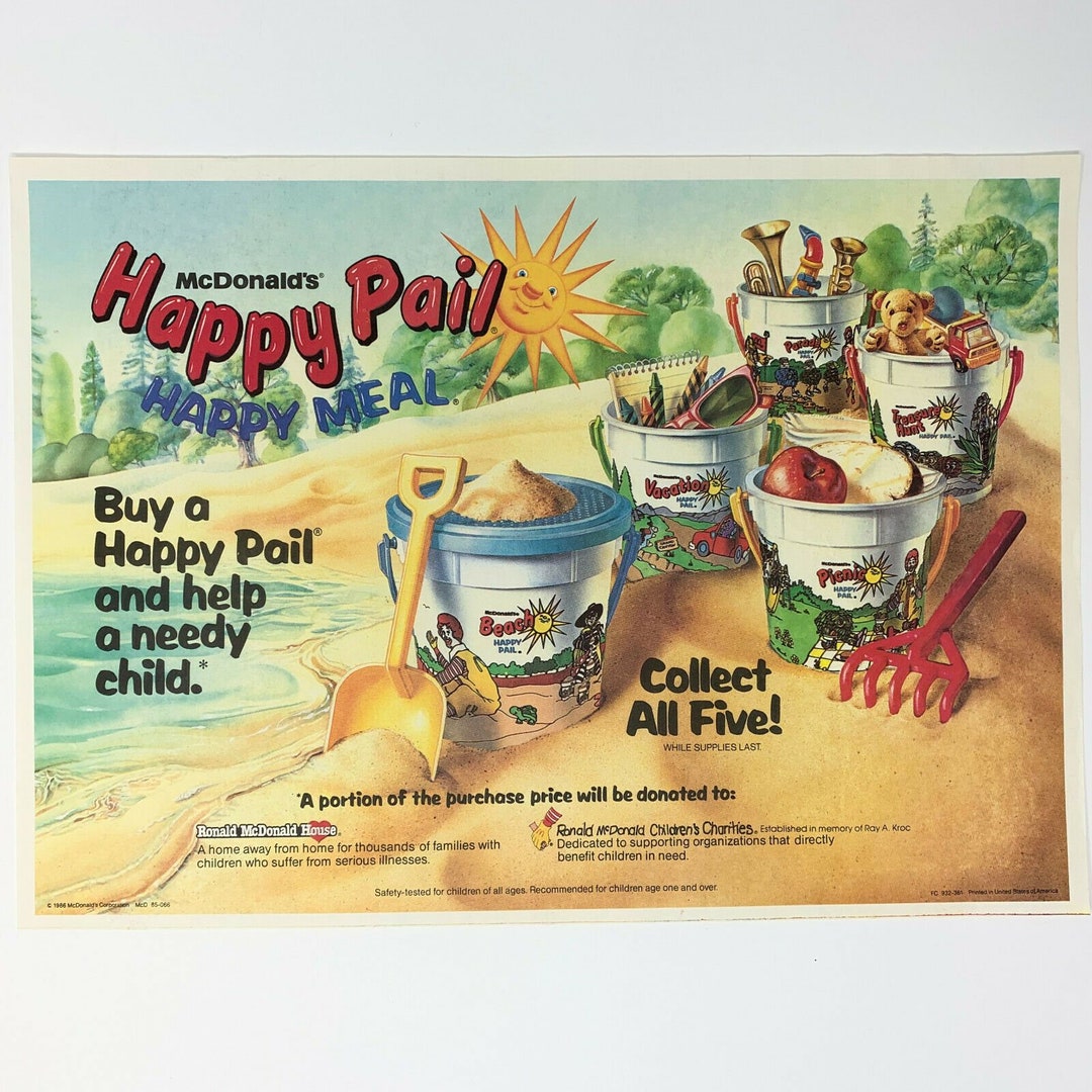 Vintage 1980s Mcdonalds Happy Pail Happy Meal Placemat Tray Etsy
