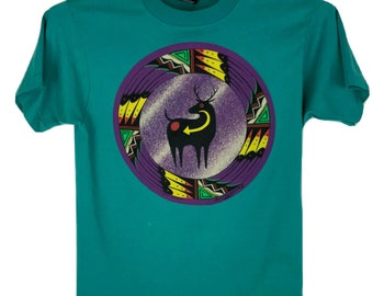Vintage Native Creations T Shirt Mens Small Deer Butt American Indian 90s Green