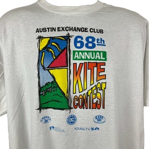 Vintage Austin Texas ABC Kite Contest T Shirt Mens XL X-Large 90s Festival White