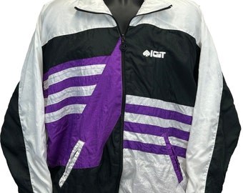 IGT Vintage 90s Track Jacket Large Gambling Casino Slots Windbreaker Mens Purple