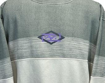 Vintage sweatshirt met gelaagde look heren L Large grijs jaren 90 gestreept met lange mouwen