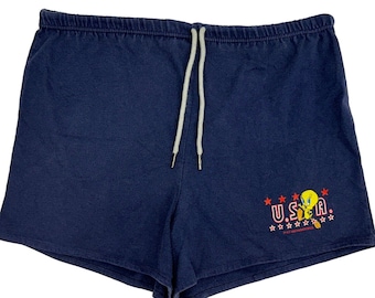 Vintage 90er Jahre Twittery Bird USA Shorts Unisex M Medium Blau Looney Tunes Vaterländisch