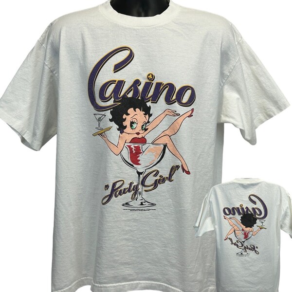 Betty Boop Casino Party Girl Vintage 90s T Shirt X-Large Gambling Tee Mens White