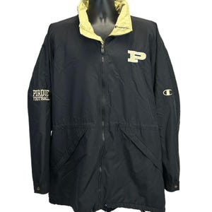 Vintage Purdue Boilermakers Football Hooded Jacket Mens 2XL XXL Black Champion