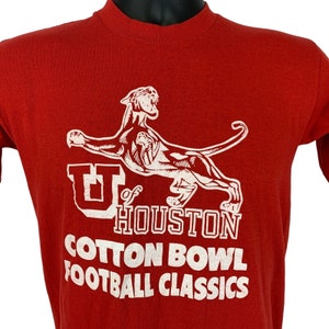 Vintage U of Houston Cougars Cotton Bowl T Shirt Mens Small UH Football 70s Red